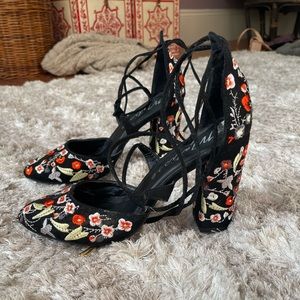 Floral embroidered heels